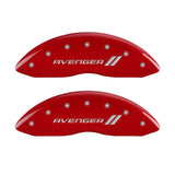 MGP 4 Caliper Covers Engraved Front & Rear With stripes/Avenger Red finish silver ch - 12192SAV1RD