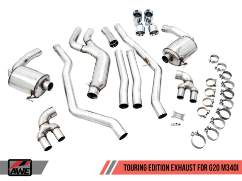 AWE Tuning 2019+ BMW M340i (G20) Non-Resonated Touring Edition Exhaust - Quad Diamond Black Tips - 3015-43156