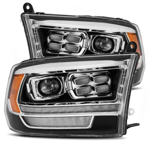 AlphaRex 09-18 Dodge Ram 1500HD PRO-Series Proj Headlight Plnk Style Blk w/Chrm Acc w/Seq Signal/DRL - 880523