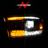 ANZO 09-18 Dodge Ram 1500/2500/3500 Full LED Proj Headlights w/Switchback Light Bar - Black - 111595