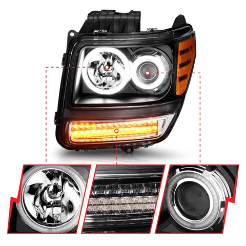 ANZO 2007-2012 Dodge Nitro Projector Headlights w/ Halo Black (CCFL) G2 - 111145