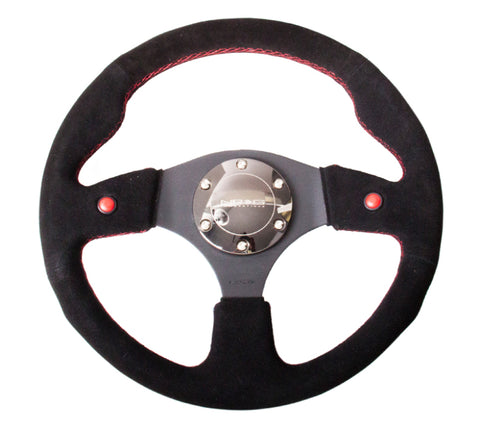 NRG Reinforced Steering Wheel (320mm) Blk Suede w/Dual Buttons - RST-007S