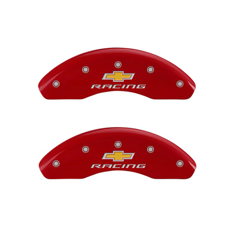 MGP 4 Caliper Covers Engraved Front & Rear Chevy racing Red finish silver ch - 14229SBRCRD