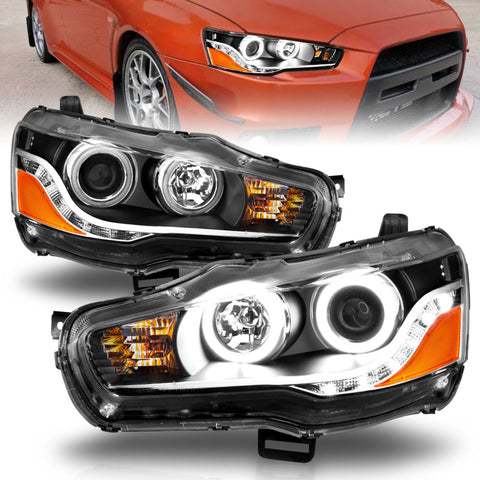 ANZO 2008-2015 Mitsubishi Lancer Projector Headlights w/ Halo Black (CCFL) - 121428