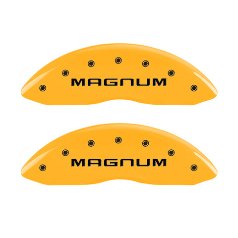 MGP 4 Caliper Covers Engraved Front & Rear Magnum Yellow Finish Black Char 2006 Dodge Charger - 12005SMGMYL