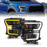 ANZO 15-17 Ford F-150 LED Projector Headlights - w/ Light Bar Switchback Black Housing - 111547