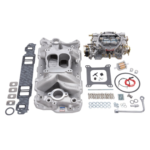 Edelbrock Manifold And Carb Kit Performer Air-Gap Small Block Chevrolet 1957-1986 Natural Finish - 2020