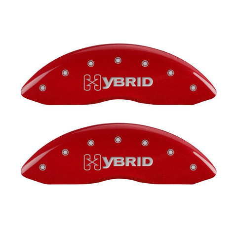 MGP 4 Caliper Covers Engraved Front & Rear GM Style/Hybrid Red finish silver ch - 34004SHYBRD