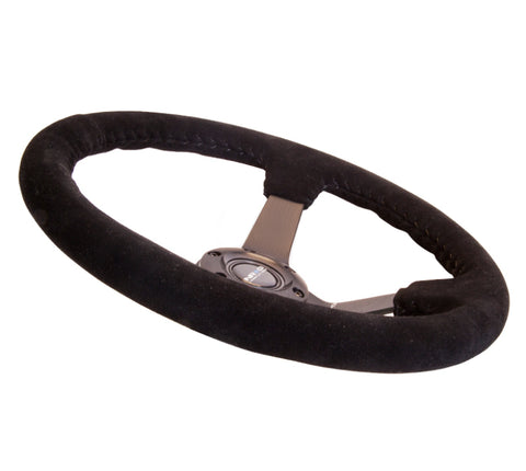 NRG Reinforced Steering Wheel (350mm / 3in. Deep) Blk Suede w/Blk BBall Stitch (Odi Bakchis Edition) - RST-036MB-S