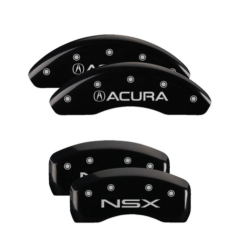 MGP 4 Caliper Covers Engraved Front Acura Engraved Rear NSX Black finish silver ch - 39008SNSXBK