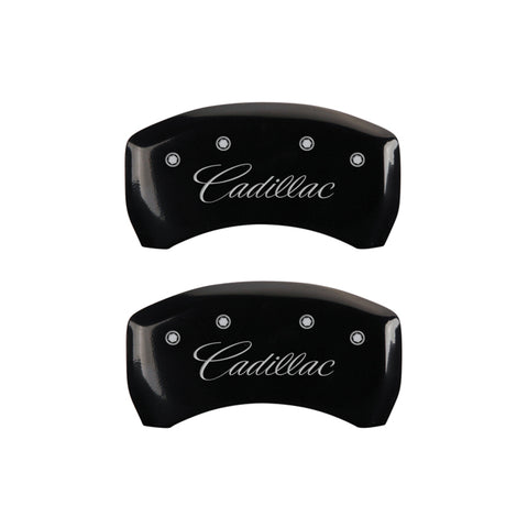 MGP 4 Caliper Covers Engraved F & R Cursive/Cadillac Black Finish Silver Char 2016 Cadillac CT6 - 35026SCADBK