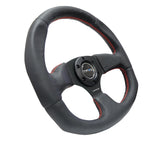 NRG Reinforced Steering Wheel (320mm Horizontal / 330mm Vertical) Leather w/Red Stitching - RST-009R-RS