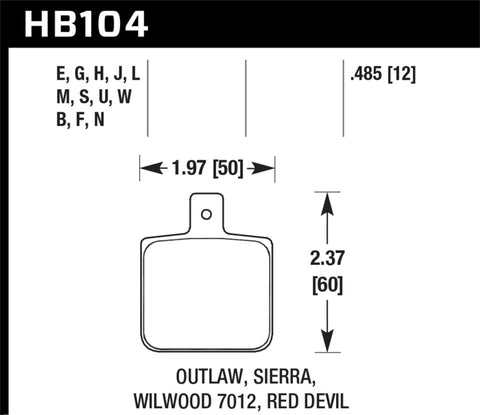 Hawk DTC-80 Wilwood DL Single Outlaw w/ 0.156in Center Hole Race Brake Pads - HB104Q.485