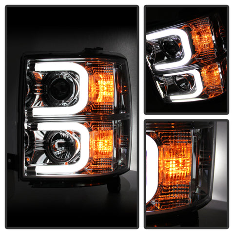 Spyder Chevy Silverado 1500 14-16 Projector Headlights Light Bar DRL Chrm PRO-YD-CS14-LBDRL-C - 5079480