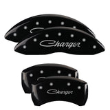 MGP 4 Caliper Covers Engraved Front & Rear Cursive/Challenger Black finish silver ch - 12005SCLSBK