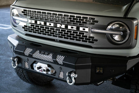 DV8 Offroad 2021+ Ford Bronco Front Bumper Winch Capable w/ Optional Bull Bar/Aux Light Opening - FBBR-01