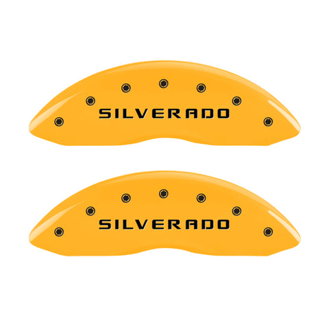 MGP 4 Caliper Covers Engraved Front & Rear Silverado Yellow finish black ch - 14005SSILYL