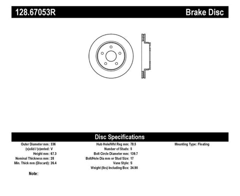 StopTech Drilled Sport Brake Rotor - 128.67053R