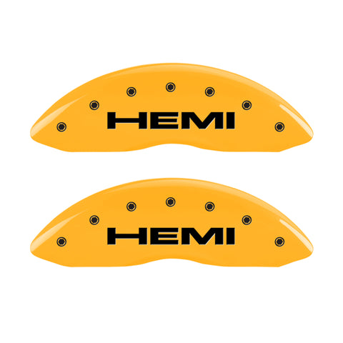 MGP 4 Caliper Covers Engraved Front & Rear Hemi Yellow Finish Black Char 2006 Jeep Commander - 42002SHEMYL