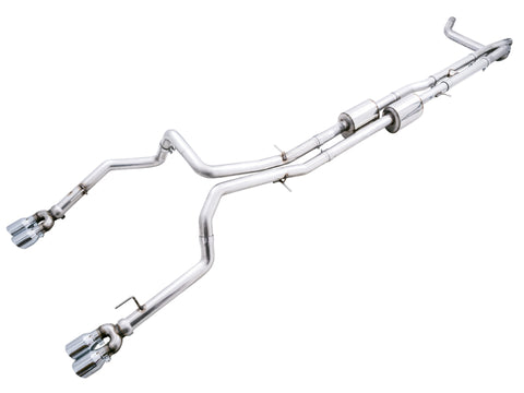 AWE Tuning 4th Gen GM 1500 6.2L 0FG Catback Split Rear Exit (w/ Bumper Cutouts) - Quad Chrome Tips - 3015-42203