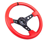 NRG Reinforced Steering Wheel (350mm / 3in. Deep) Red Suede w/Blk Circle Cutout Spokes - RST-006S-RR