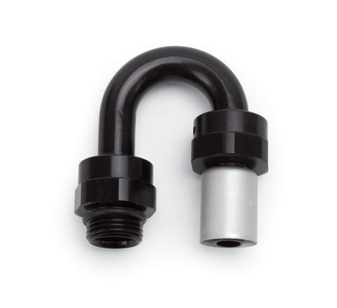 Russell Performance -6 SAE Port Male to -6 AN Hose 180 Degree Crimp On Hose End - Black Anodized - 610820