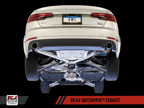 AWE Tuning Audi B9 A4 SwitchPath Exhaust Dual Outlet - Diamond Black Tips (Includes DP and Remote) - 3025-33014