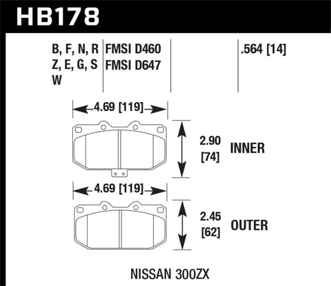 Hawk 06-07 WRX / 89-96 Nissan 300ZX / 89-93 Skyline GT-R DOTC-60 Front Race Pads - HB178G.564