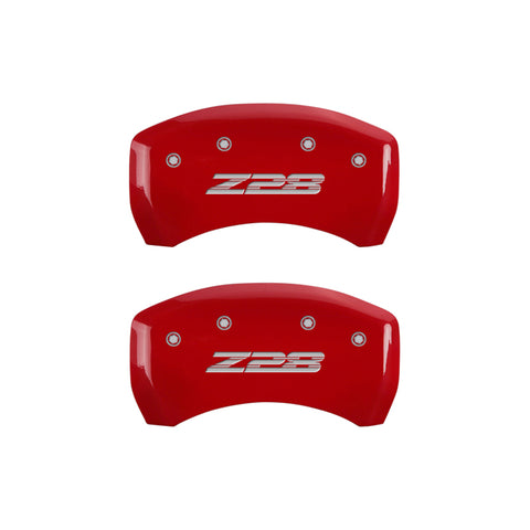 MGP 4 Caliper Covers Engraved Front Gen 4/Camaro Engraved Rear Gen 4/Z28 Red finish silver ch - 14027SZ84RD