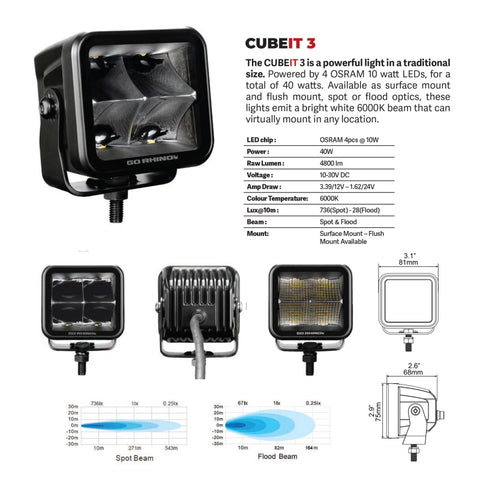 Go Rhino Xplor Blackout Series Cube LED Spot Light Kit (Surface/Threaded Stud Mnt) 3x3 - Blk (Pair) - 750400321SCS