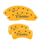 MGP 4 Caliper Covers Engraved Front Cursive/Cadillac Engraved Rear CTS Yellow finish black ch - 35011SCTSYL