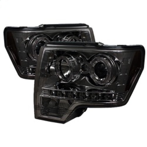 Spyder Ford F150 09-14 Projector Headlights Halogen Model- LED Halo LED Smke PRO-YD-FF15009-HL-SM - 5010254