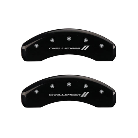 MGP 4 Caliper Covers Engraved Front & Rear With stripes/Challenger Black finish silver ch - 12088SCL1BK