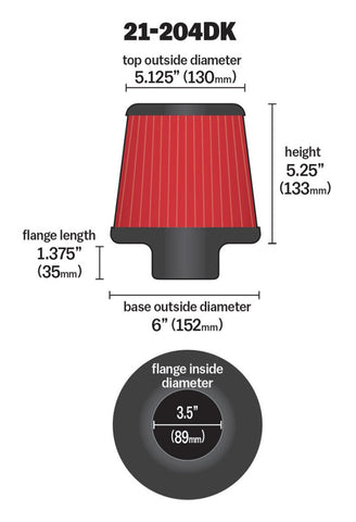 AEM 3.5 inch Short Neck 5 inch Element Filter Replacement - 21-204DK