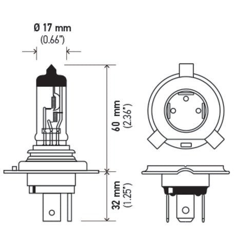 Hella Halogen H4 24V 100/90W P43t T4.625 Bulb - H4 24V 100/90W