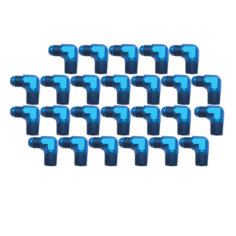 Russell Performance -8 AN to 1/2in NPT 90 Degree Flare to Pipe Adapter (Blue) (25 pcs.) - 660878