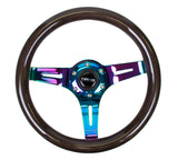 NRG Classic Wood Grain Steering Wheel (310mm) Black w/Neochrome 3-Spoke Center - ST-310BK-MC