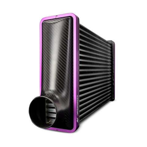 Mishimoto Universal Carbon Fiber Intercooler - Gloss Tanks - 450mm Black Core - C-Flow - BK V-Band - MMINT-UCF-G4B-C-BK