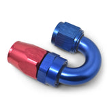 Russell Performance -8 AN Red/Blue 180 Degree Full Flow Swivel Hose End (With 3/4in Radius) - 613510