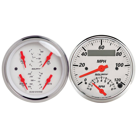 Autometer Arctic White 3-3/8 Quad Gauge and Tach/Speedo Combo - 1309