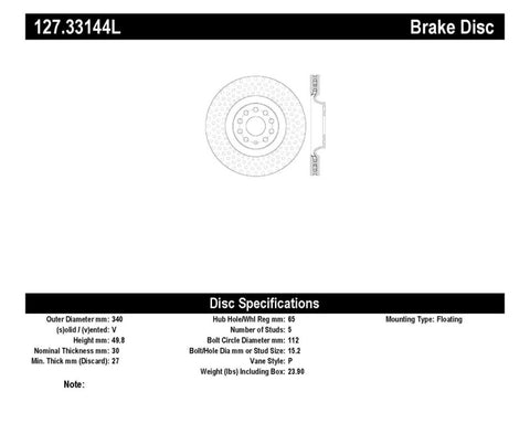 StopTech Slotted & Drilled Sport Brake Rotor - 127.33144L