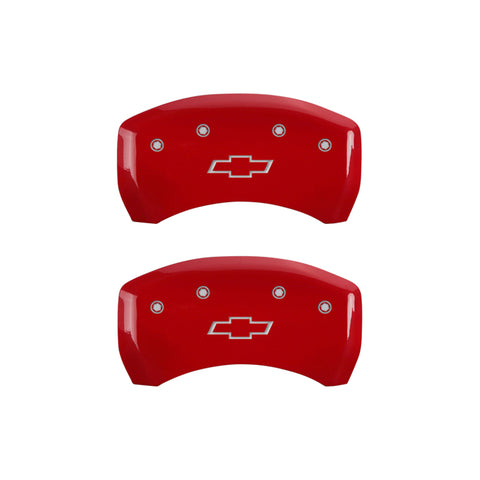 MGP 4 Caliper Covers Engraved Front & Rear Bowtie Red finish silver ch - 14224SBOWRD