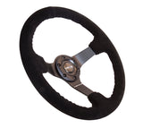 NRG Reinforced Steering Wheel (350mm / 3in. Deep) Blk Suede w/Blk BBall Stitch (Odi Bakchis Edition) - RST-036MB-S