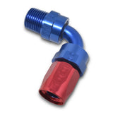 Russell Performance -8 AN Red/Blue 90 Degree Full Flow Swivel Pipe Thread Hose End (With 1/2in NPT) - 612110