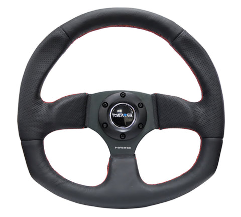 NRG Reinforced Steering Wheel (320mm Horizontal / 330mm Vertical) Leather w/Red Stitching - RST-009R-RS