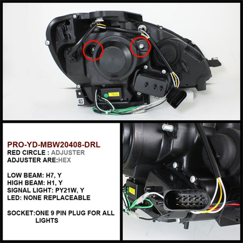 Spyder Mercedes Benz C-Class 08-11 Projector Headlights Halogen - DRL Blk PRO-YD-MBW20408-DRL-BK - 5042262