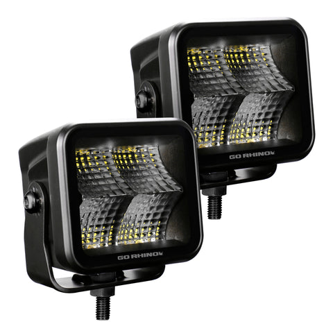 Go Rhino Xplor Blackout Series Cube LED Flood Light Kit (Surface/Threaded Stud Mnt) 3x3 - Blk (Pair) - 750400321FCS