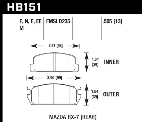 Hawk Mazda RX-7 Black Race Rear Brake Pads - HB151M.505