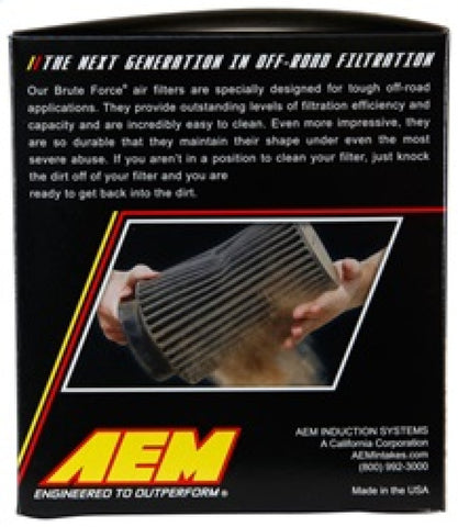 AEM Brute Force Dryflow Air Filter - Conical 6in Base OD / 5.125in Top OD / 5.25in Height - 21-205BF