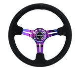 NRG Reinforced Steering Wheel (350mm / 3in. Deep) Blk Suede/Blk Stitch w/Neochrome Slits - RST-018S-MCBS